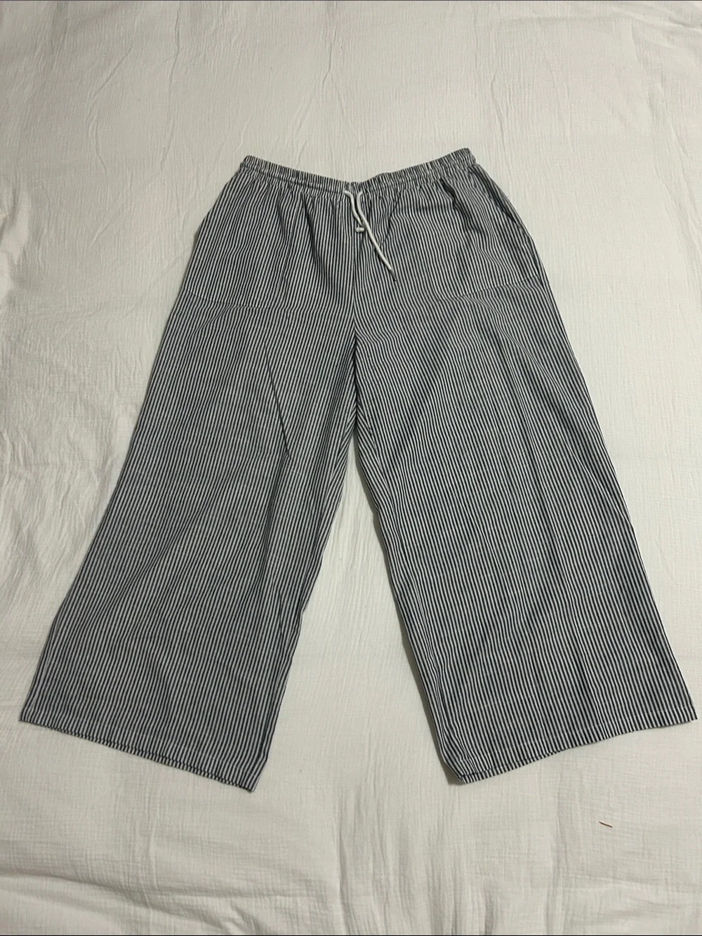 SHEIN dark blue & White Pinstripe Wide-Leg Drawstring rSweatpants